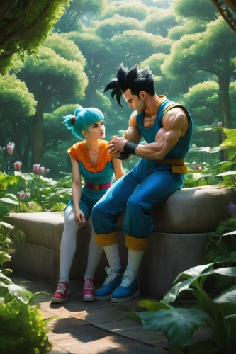 dragonball,son goku,dragon ball,aladin,father and daughter,goku,cg artwork,takikomi gohan,aladha,world digital painting,popeye village,father daughter,game illustration,lilo,clove garden,gobelin,dream world,aladdin,dragon ball z,characters,Conceptual Art,Fantasy,Fantasy 11