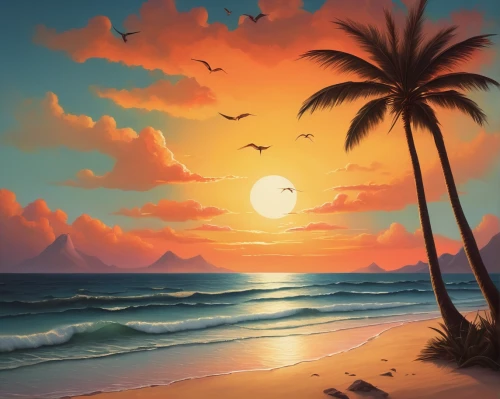 beach landscape,dream beach,tropical beach,beach scenery,tropical sea,sunset beach,sunrise beach,coast sunset,coastal landscape,landscape background,tropics,beautiful beach,tropical island,sea landscape,seascape,beautiful beaches,world digital painting,ocean paradise,caribbean beach,paradise beach,Illustration,Abstract Fantasy,Abstract Fantasy 16