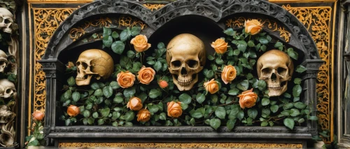 skulls and,funeral urns,all saints' day,sepulchre,floral decorations,skulls,crypt,catacombs,skulls bones,skull and cross bones,memento mori,skull bones,tombs,portcullis,death's head,floral ornament,cementerio de colòn,grave jewelry,tomb,grave arrangement,Art,Classical Oil Painting,Classical Oil Painting 34