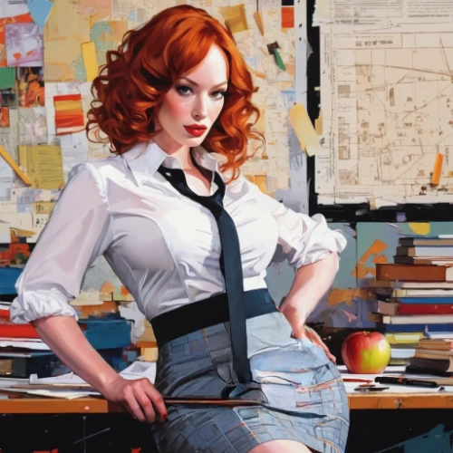 fashion illustration,girl studying,office worker,librarian,teacher,secretary,girl at the computer,study,david bates,art academy,redhead doll,clary,redheads,businesswoman,art painting,pencil skirt,redheaded,red-haired,illustrator,school uniform
