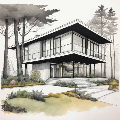 house drawing,mid century house,dunes house,tofino,mid century modern,modern house,garden elevation,timber house,dune ridge,new england style house,inverted cottage,frame house,eco-construction,house purchase,architect plan,contemporary,house floorplan,floorplan home,residential house,3d rendering,Illustration,Paper based,Paper Based 07