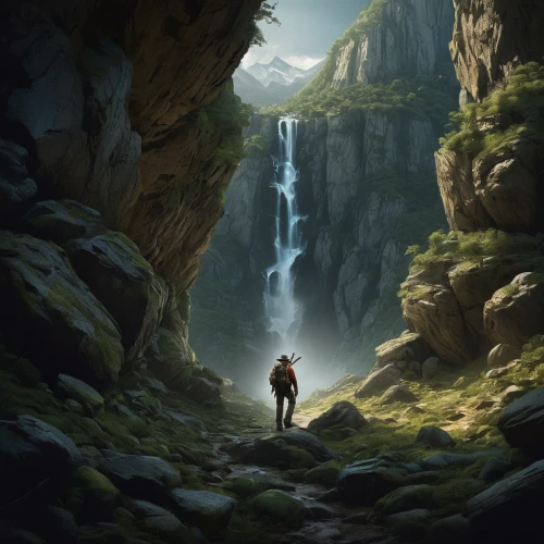 chasm,wander,brown waterfall,ash falls,canyon,exploration,mountain guide,mountain spring,canyoning,waterfall,wasserfall,mountain hiking,hiker,mountain world,ravine,world digital painting,hiking path,the descent to the lake,mountain stream,fallen giants valley,Photography,Documentary Photography,Documentary Photography 17