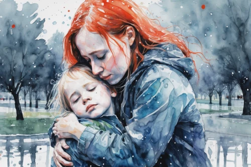 little girl and mother,in the rain,watercolor painting,watercolor pencils,rainy day,light rain,watercolor paint,walking in the rain,watercolor,a collection of short stories for children,redheads,rainy,the sun and the rain,mother,the snow falls,mother and child,rain,mother with child,two girls,angel's tears,Illustration,Paper based,Paper Based 20