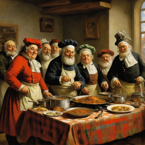 cookery,leittafel,viennese cuisine,czech cuisine,cooks,gastronomy,bougereau,portuguese galley,food and cooking,cooking book cover,chefs,fishmonger,girl in the kitchen,jewish cuisine,georgian cuisine,group of people,dwarf cookin,dinner party,men chef,sicilian cuisine,Art,Classical Oil Painting,Classical Oil Painting 09