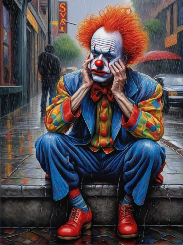 creepy clown,horror clown,scary clown,clown,it,joker,rodeo clown,clowns,oil painting on canvas,street artist,street artists,ronald,chalk drawing,juggler,trickster,jigsaw,oil on canvas,oil painting,art painting,popular art,Illustration,Abstract Fantasy,Abstract Fantasy 21