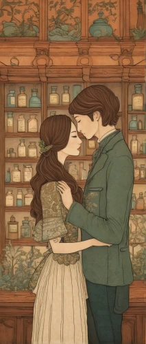 kissing,young couple,vintage boy and girl,cheek kissing,first kiss,whispering,boy kisses girl,honeymoon,girl kiss,romantic scene,vintage man and woman,fairy tale,apothecary,love letter,a fairy tale,romance novel,amorous,vintage drawing,waltz,book illustration,Illustration,Japanese style,Japanese Style 15