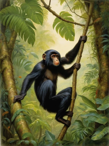 siamang,common chimpanzee,chimpanzee,bonobo,tarzan,cercopithecus neglectus,primate,chimp,gibbon 5,primates,ape,great apes,gibbon,gorilla,tamarin,langur,uakari,guenon,orang utan,tufted capuchin,Art,Classical Oil Painting,Classical Oil Painting 13