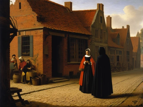 woman with ice-cream,woman holding pie,girl in a historic way,flemish,street scene,medieval street,town crier,woman walking,woman praying,courtship,academic dress,man in red dress,dutch landscape,woman hanging clothes,woman at the well,hoorn,groseillier,praying woman,eastgate street chester,tongeren,Art,Classical Oil Painting,Classical Oil Painting 41