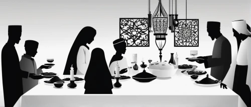 tablescape,tableware,perfume bottle silhouette,black table,utensils,dining table,sewing silhouettes,dinnerware set,decorative art,long table,kitchenware,silver cutlery,place setting,table setting,kitchen utensils,glasswares,holy supper,table arrangement,table lamps,dining room,Illustration,Black and White,Black and White 33