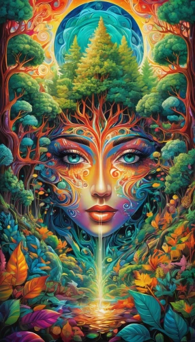 colorful tree of life,psychedelic art,mother earth,pachamama,tree of life,mother nature,garden of eden,earth chakra,forest of dreams,mantra om,tangerine tree,magic tree,shamanic,tapestry,shamanism,psychedelic,flourishing tree,the branches of the tree,dryad,mirror of souls,Illustration,Realistic Fantasy,Realistic Fantasy 39