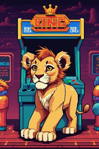 king of the jungle,game illustration,arcade game,amiga,dosbox,skeezy lion,arcade games,pinball,computer game,computer games,play escape game live and win,retro background,lion - feline,forest king lion,lion number,lion,action-adventure game,classic game,the game,android game,Unique,Pixel,Pixel 04