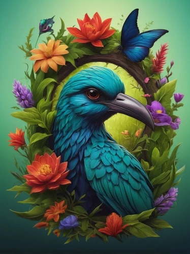 flower and bird illustration,bird illustration,bird flower,bird painting,ornamental bird,floral and bird frame,nature bird,tropical bird,an ornamental bird,ornamental duck,teal digital background,spring bird,tropical bird climber,aquatic bird,bird kingdom,peacock,blue birds and blossom,colorful birds,tropical birds,flower animal,Conceptual Art,Daily,Daily 22