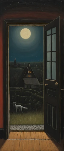 night scene,grant wood,the threshold of the house,olle gill,home landscape,cottage,lonely house,night watch,hare window,farmhouse,studio ghibli,moonlit night,house silhouette,summer cottage,evening atmosphere,dog house,at night,carol colman,rural landscape,little house,Art,Artistic Painting,Artistic Painting 02
