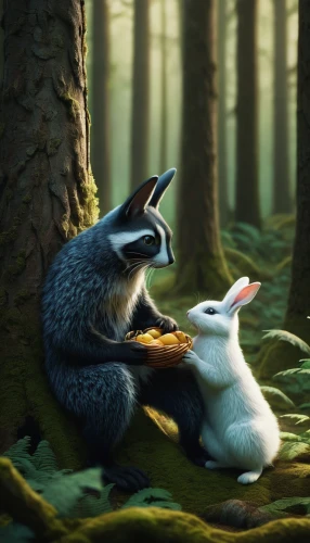 whimsical animals,woodland animals,forest animals,anthropomorphized animals,fox and hare,forest background,forest animal,hunting scene,rabbits and hares,romantic scene,in the forest,cute animals,cartoon forest,rabbit family,wolf couple,raccoons,fox stacked animals,hares,rabbits,animal film,Photography,Documentary Photography,Documentary Photography 27