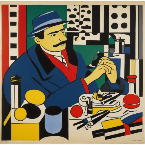 roy lichtenstein,parcheesi,groucho marx,man with a computer,enrico caruso,art dealer,braque francais,advertising figure,meticulous painting,vendor,winemaker,picasso,watchmaker,italian painter,a carpenter,chess player,cubism,white-collar worker,carpenter,tradesman,Art,Artistic Painting,Artistic Painting 39