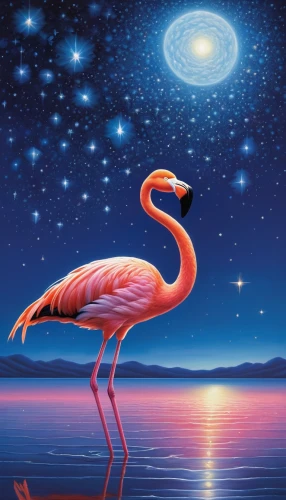 greater flamingo,constellation swan,pink flamingo,flamingo,flamingo couple,cuba flamingos,two flamingo,flamingos,flamingo pattern,flamingoes,horoscope libra,pink flamingos,spoonbill,aquatic bird,night bird,flamingo with shadow,the zodiac sign pisces,horoscope pisces,waterbird,crane-like bird,Illustration,Realistic Fantasy,Realistic Fantasy 26
