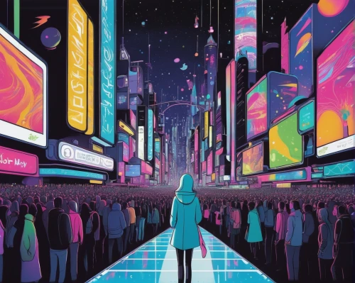 shinjuku,tokyo city,tokyo,cyberpunk,pedestrian,sci fiction illustration,shibuya,metropolis,colorful city,virtual world,cyberspace,panoramical,osaka,other world,city trans,citylights,city lights,taipei,cosmos,metaverse,Illustration,Children,Children 06