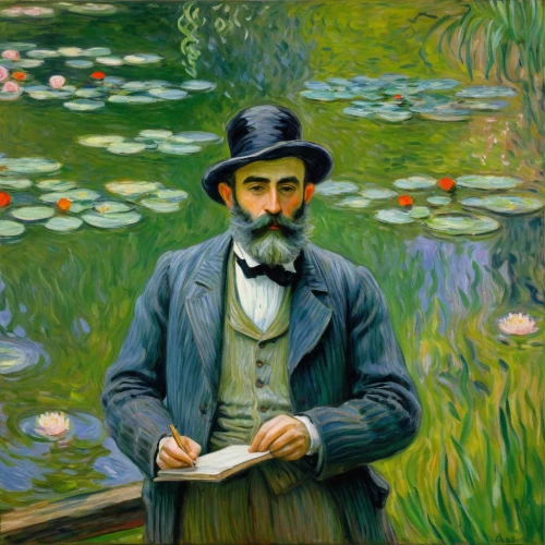 claude monet,work in the garden,version john the fisherman,post impressionist,lilly pond,self-portrait,artist portrait,vincent van gough,persian poet,source de la sorgue,poet,giverny,gardener,man with umbrella,the man in the water,man with a computer,in the garden,lev lagorio,painting technique,mirror in the meadow,Art,Artistic Painting,Artistic Painting 04