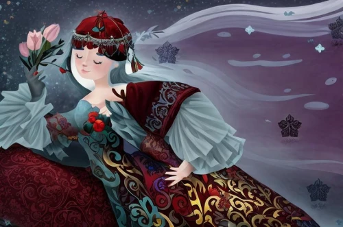 the snow queen,suit of the snow maiden,queen of hearts,fairy tale character,miss circassian,oriental princess,christmas woman,rem in arabian nights,winter dress,retro christmas lady,rusalka,white rose snow queen,cinderella,ice queen,fantasia,fairytale characters,hanbok,winter festival,fairy queen,fantasy portrait,Game Scene Design,Game Scene Design,Dark Fairy Tale