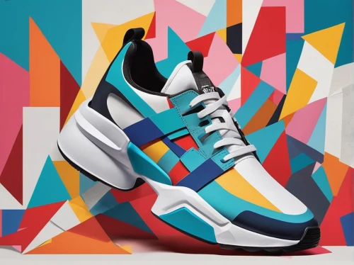 tinker,abstract multicolor,80's design,anaglyph,pop art style,color blocks,color block,low poly,basketball shoe,pop art colors,pop art effect,retro eighties,low-poly,multicolored,cool pop art,abstract retro,huarache,vector graphic,gradient mesh,effect pop art,Art,Artistic Painting,Artistic Painting 45