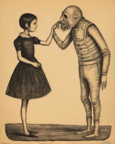vintage drawing,ventriloquist,courtship,dispute,puppeteer,mime artist,vintage illustration,vintage man and woman,épée,forbidden love,man and woman,romance,hand-drawn illustration,anthropomorphic,vintage boy and girl,man and wife,vintage art,crocodile woman,pinocchio,first kiss,Illustration,Black and White,Black and White 23