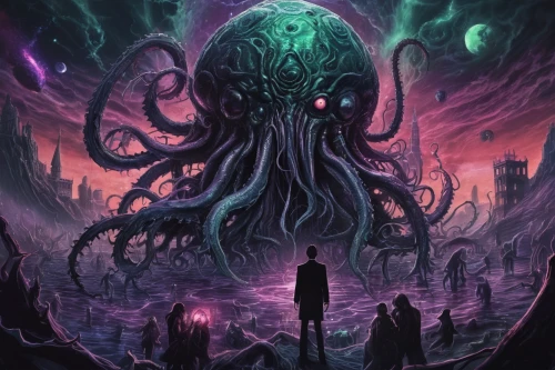 kraken,cuthulu,octopus,calamari,tentacles,deep sea,god of the sea,apiarium,hinnom,tentacle,cephalopod,squid game card,auqarium,giant squid,malégon,iridigorgia,the bottom of the sea,octopus tentacles,end-of-admoria,xanthosoma,Illustration,Realistic Fantasy,Realistic Fantasy 47