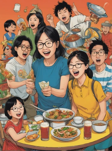 cooking book cover,placemat,food and cooking,kids illustration,singaporean cuisine,feast noodles,a collection of short stories for children,noodle image,seven citizens of the country,asians,the h'mong people,purslane family,korean royal court cuisine,foodies,recipe book,asian vision,asian culture,diverse family,studio ghibli,arrowroot family,Illustration,Japanese style,Japanese Style 11