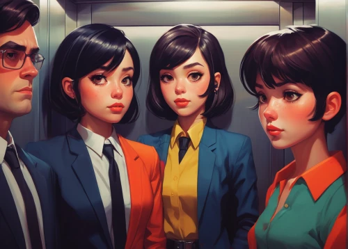 elevator,stewardess,receptionists,korea subway,spy visual,retro cartoon people,flight attendant,retro diner,elevators,game illustration,anime 3d,retro women,60s,world digital painting,south korea subway,adventure game,vector people,spy,blur office background,sci fiction illustration,Conceptual Art,Fantasy,Fantasy 19