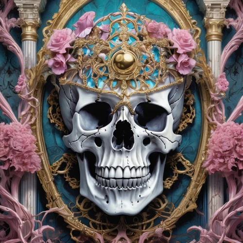 skull sculpture,skulls,skull with crown,vanitas,skull bones,calavera,sugar skull,baroque,skulls and,masquerade,memento mori,skull statue,skull allover,skull mask,sugar skulls,ornate,day of the dead frame,calaverita sugar,day of the dead skeleton,la calavera catrina,Conceptual Art,Fantasy,Fantasy 24