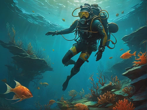 scuba,underwater background,aquanaut,scuba diving,underwater diving,deep sea diving,undersea,divemaster,ocean underwater,under sea,underwater world,underwater fish,under the sea,underwater landscape,aquatic life,sea life underwater,ocean floor,underwater,diver,marine life,Conceptual Art,Sci-Fi,Sci-Fi 14