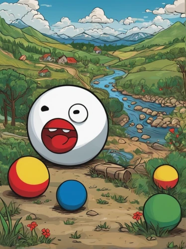 doraemon,dango,pokeball,playmat,acid lake,yo-kai,gondola,daruma,pedalos,mitarashi dango,rimy,pambazo,pingo,pan,l pond,painted eggs,rubber ducks,red duck,po-faced,yoshi,Art,Artistic Painting,Artistic Painting 03