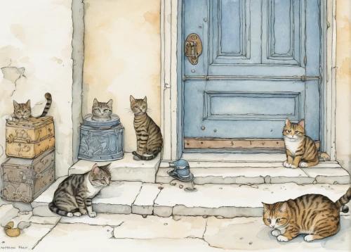 cat's cafe,watercolor cat,cat european,cats on brick wall,cat drawings,vintage cats,cat greece,cat family,watercolor paris,cat lovers,cats playing,watercolor paris balcony,watercolor painting,felines,cat cartoon,strays,stray cats,cats,watercolor cafe,domestic cat,Illustration,Paper based,Paper Based 29