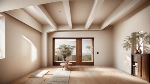 daylighting,hallway space,3d rendering,wooden beams,vaulted ceiling,stucco ceiling,home interior,search interior solutions,wall plaster,structural plaster,interior decoration,wooden windows,contemporary decor,plantation shutters,wooden stair railing,interior modern design,circular staircase,hardwood floors,laminate flooring,interior decor