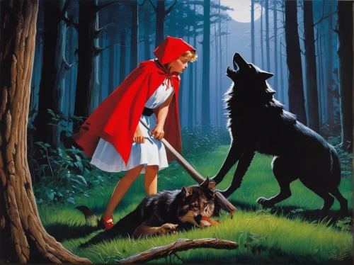 red riding hood,little red riding hood,girl with dog,transylvanian hound,red cape,wolfman,red coat,wolf hunting,howling wolf,howl,red dog,queen-elizabeth-forest-park,canis lupus,red wolf,fairy tales,hunting scene,fantasy picture,the wolf pit,boy and dog,black shepherd,Conceptual Art,Daily,Daily 16