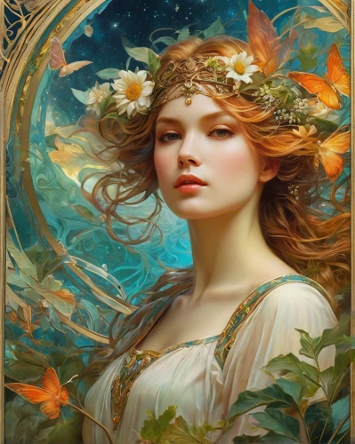 faery,fantasy portrait,faerie,mystical portrait of a girl,fairy queen,flower fairy,flora,fantasy art,fae,virgo,mucha,vanessa (butterfly),romantic portrait,girl in flowers,fantasy picture,fairy,dryad,rusalka,girl in a wreath,rosa 'the fairy,Conceptual Art,Fantasy,Fantasy 05