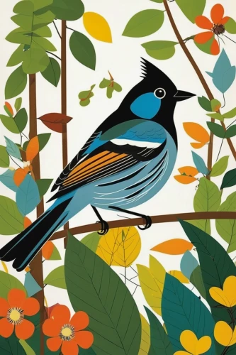 magnolia warbler,bananaquit,bird illustration,fairywren,flower and bird illustration,chestnut sided warbler,bird painting,tanager,tickell's blue flycatcher,blackburnian warbler,song bird,indigo bunting,bird robin,broadbill,passerine bird,lazuli bunting,spring bird,old world oriole,american redstart,blue wren,Illustration,Vector,Vector 13