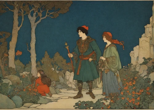 kate greenaway,the pied piper of hamelin,children's fairy tale,girl picking flowers,mucha,arthur rackham,rem in arabian nights,girl in the garden,alfons mucha,asher durand,fairy tales,woman at the well,hans christian andersen,millet,idyll,suit of the snow maiden,the three magi,the autumn,young couple,young women,Illustration,Retro,Retro 17