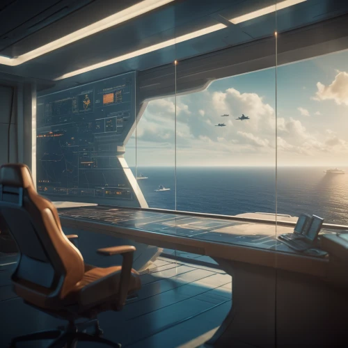 ship travel,sky space concept,horizon,ufo interior,modern office,ship traffic jam,open sea,ship traffic jams,futuristic landscape,arnold maersk,ship releases,blur office background,digital compositing,breakfast on board of the iron,control tower,working space,ocean background,ocean,offices,the horizon,Photography,General,Cinematic
