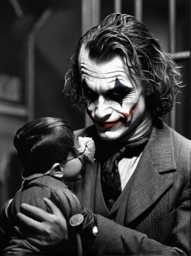 joker,ledger,ventriloquist,it,silent film,without the mask,silent screen,child's play,manipulation,jigsaw,comedy and tragedy,sidekick,interrogation,father's love,orphaned,happy fathers day,happy father's day,face painting,anonymous,children's motives,Photography,Black and white photography,Black and White Photography 11