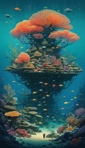 coral reef,mushroom island,underwater landscape,aquarium,underwater background,coral guardian,ocean underwater,ocean floor,underwater oasis,coral reefs,under the sea,underwater playground,coral fish,deep coral,long reef,underwater world,school of fish,mushroom landscape,reef,coral,Conceptual Art,Daily,Daily 20