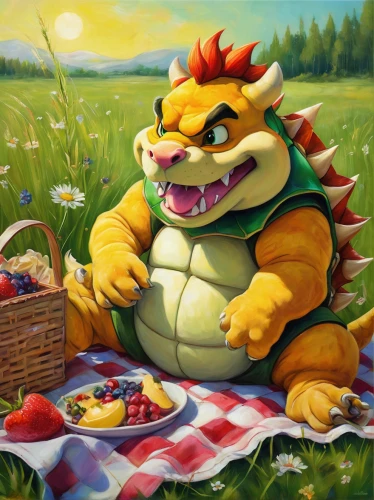 fuel-bowser,picnic,petrol-bowser,garden breakfast,breakfast outside,summer foods,picnic basket,summer bbq,watermelon painting,delicious meal,playmat,breakfast table,feast,food table,delicious food,breakfast buffet,dragon li,meal  ready-to-eat,barbecue,hungarian food,Illustration,Realistic Fantasy,Realistic Fantasy 30