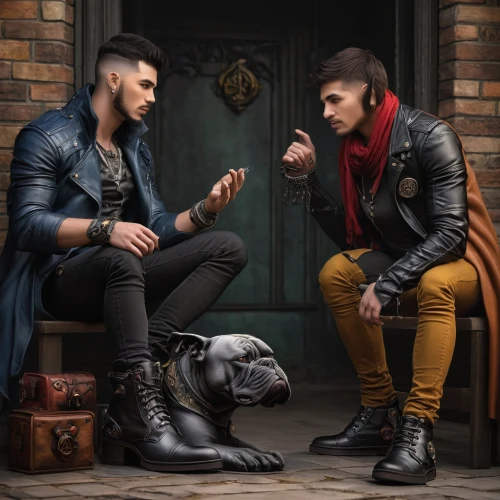 superfruit,leather boots,musicians,leather shoes,holding shoes,steel-toed boots,street musicians,leather shoe,leather,music instruments,motorcycle boot,boots,men's wear,boys fashion,rubber boots,sock and buskin,conversation,husbands,talking,boyfriends,Conceptual Art,Fantasy,Fantasy 30