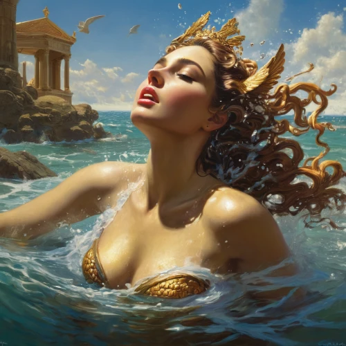 water nymph,siren,the sea maid,merfolk,the wind from the sea,underwater background,fantasy art,fantasy picture,the blonde in the river,mermaid background,god of the sea,under the water,sirens,sea fantasy,gold foil mermaid,mermaid vectors,mermaid,underwater oasis,sea,submerged,Conceptual Art,Fantasy,Fantasy 16