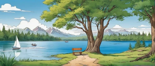 landscape background,cartoon video game background,maligne lake,salt meadow landscape,mountain scene,background view nature,boat landscape,idyllic,nature landscape,idyll,forest landscape,an island far away landscape,home landscape,background image,cartoon forest,mountainlake,forest background,natural landscape,mountain lake,campsite,Illustration,Abstract Fantasy,Abstract Fantasy 23
