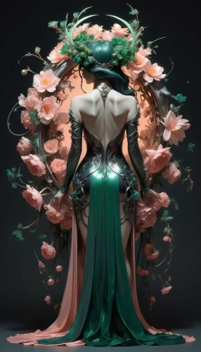 dryad,malachite,elven flower,flora,fairy peacock,emerald,flower fairy,masquerade,peony,rosa 'the fairy,datura,widow flower,fallen flower,wreath of flowers,porcelain rose,kahila garland-lily,fallen petals,blooming wreath,mint blossom,poison ivy,Conceptual Art,Fantasy,Fantasy 01