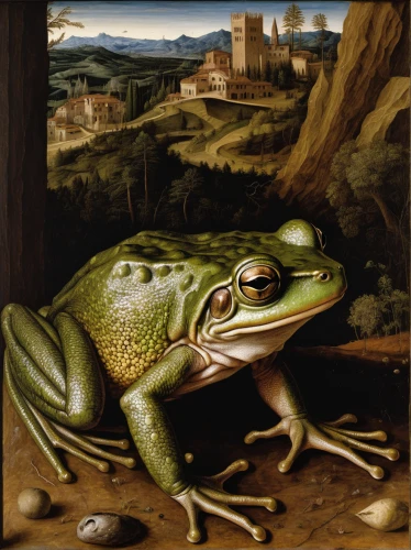 litoria caerulea,litoria fallax,common frog,chorus frog,green frog,southern leopard frog,northern leopard frog,wallace's flying frog,bull frog,bullfrog,wood frog,frog through,california red legged frog,woman frog,pacific treefrog,giant frog,barking tree frog,frog background,amphibian,narrow-mouthed frog,Art,Classical Oil Painting,Classical Oil Painting 19
