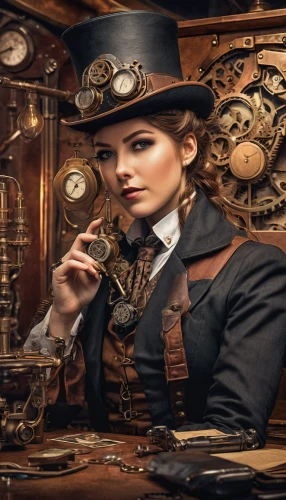 steampunk,watchmaker,clockmaker,steampunk gears,switchboard operator,victorian lady,victorian style,ornate pocket watch,pocket watch,ladies pocket watch,pocket watches,the victorian era,clockwork,victorian fashion,vintage woman,mechanical watch,grandfather clock,barmaid,telephone operator,antiquariat,Conceptual Art,Fantasy,Fantasy 25