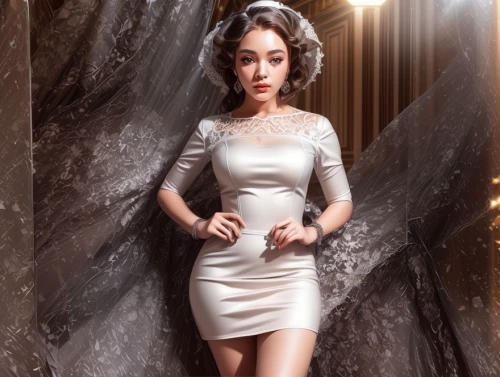 white winter dress,bridal clothing,fashion vector,sheath dress,silver wedding,portrait background,vesper,world digital painting,digital compositing,cocktail dress,women fashion,business angel,silver,art deco background,ice princess,photo manipulation,image manipulation,vintage angel,miss vietnam,fantasy portrait