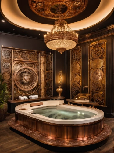 luxury bathroom,luxury,luxurious,luxury home interior,ornate room,luxury hotel,beauty room,luxury property,baths,bathtub,great room,luxury real estate,gold lacquer,spa,tub,interior design,gold wall,spa water fountain,shower bar,spa items,Illustration,Realistic Fantasy,Realistic Fantasy 13