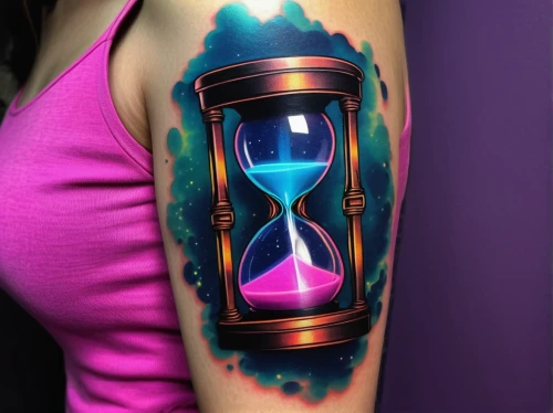 neon body painting,hourglass,sand timer,forearm,glow in the dark paint,ladies pocket watch,clockmaker,medieval hourglass,timepiece,grandfather clock,wrist watch,ornate pocket watch,wristwatch,pocket watch,on the arm,egg timer,black light,clock face,tattoo,clock,Illustration,Realistic Fantasy,Realistic Fantasy 07